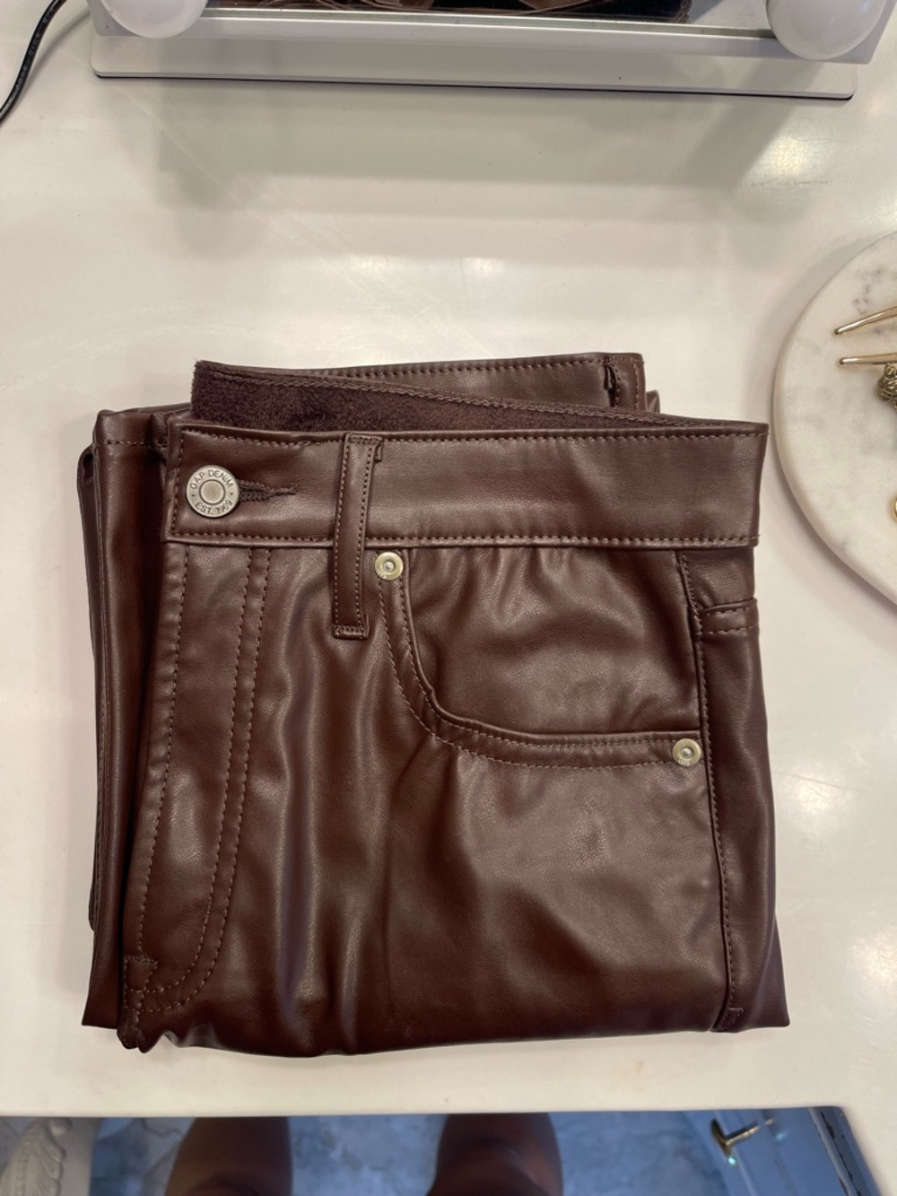 GAP Vintage Slim High Rise Brown Faux Leather Pants